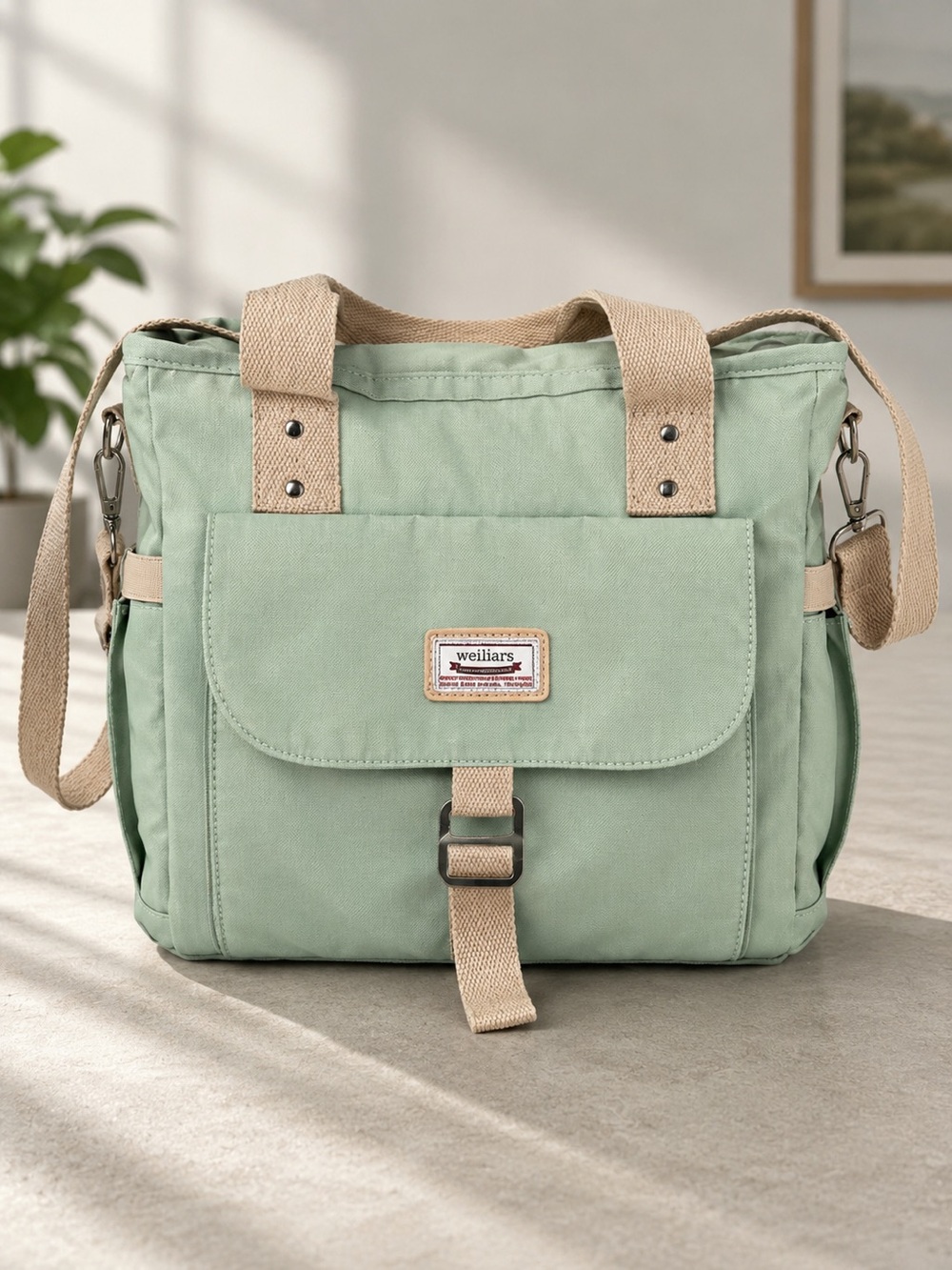 Weiliars Sage Green Insulated Lunch Bag Tote Shoulder Bag
